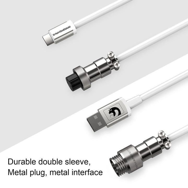 C01 Custom Coiled USB C to A Cable with Detachable Double Sleeved Spiral Cable Extendable Spring Line Metal Aviator for PlayStation Xbox Keyboard Mouse USB Flash Drive Printer(White)