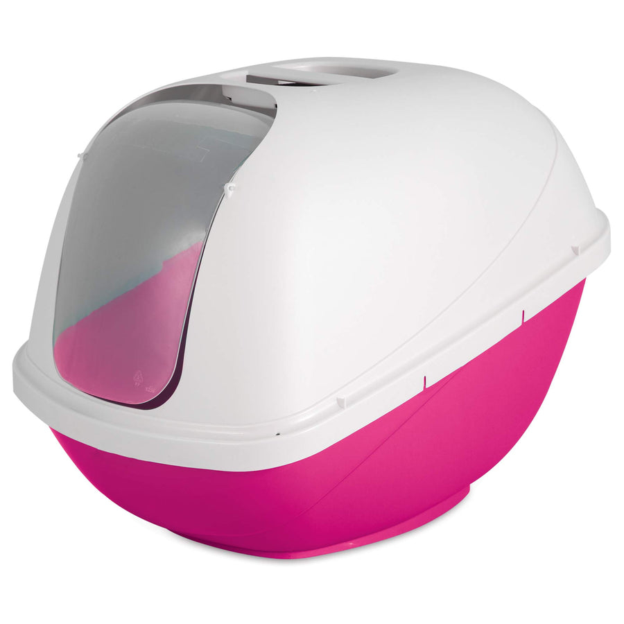 Basic Hooded Cat Litter Pan, Large, Pink and White, Made in USA