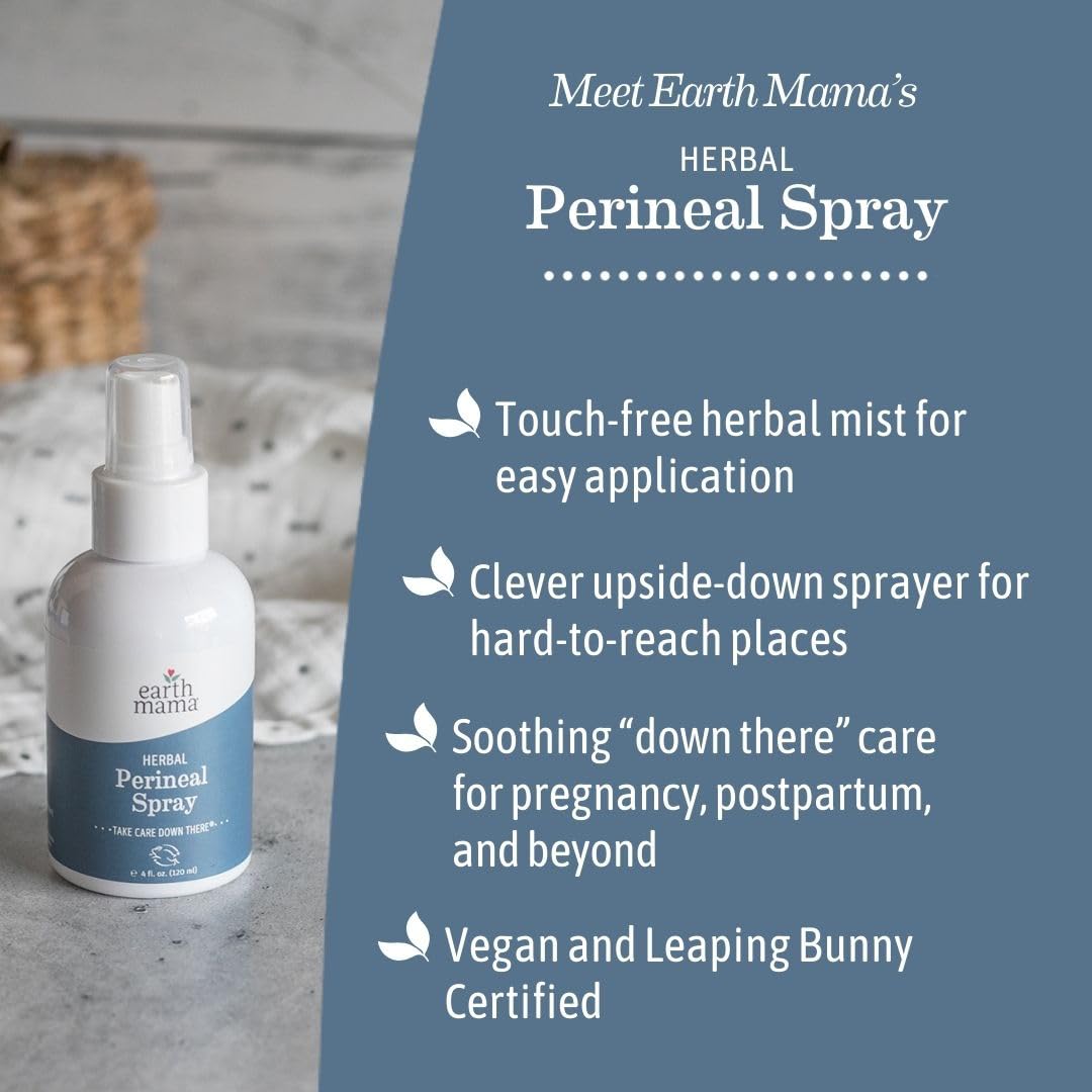 Herbal Perineal Spray | Safe for Pregnancy and Postpartum Recovery, Witch Hazel Natural Cooling Spray For After Birth Feminine Care Essentials, No Benzocaine or Butane, 4-Fl oz (2-Pack)