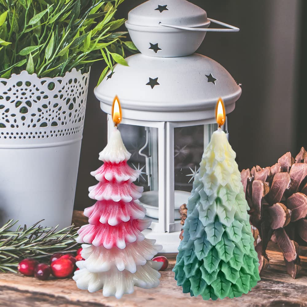 Candle Molds for Candle Making, 2PCS Christmas Tree 3D Silicone Candle Resin Mold, Mould for DIY Aromatherapy Wax Candle Soap Concrete Clay Craft Cake Home Party Decor