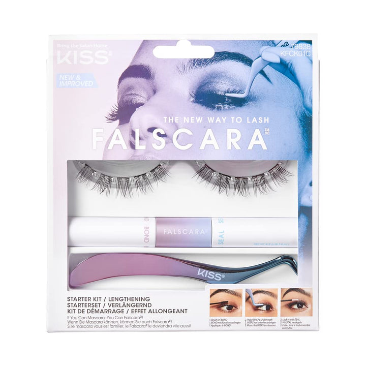 Falscara DIY Lash Extension Starter Kit 10 Reusable Featherlight Eyelash Lengthening Wisps, Applicator, Bond & Seal