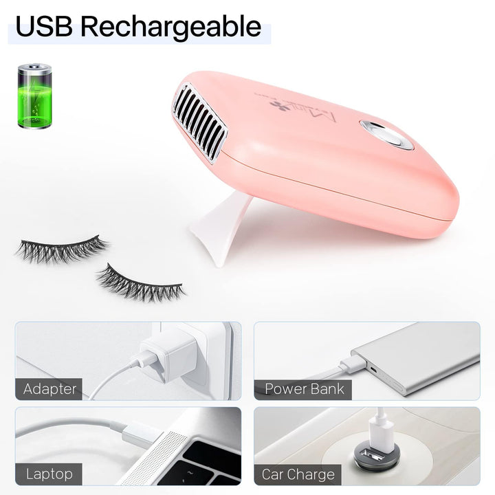 Eyelashes Rechargeable Fan, Mini Lash Fan Eyelash Extensions Portable USB Handheld Fan Dryer Air Conditioning Blower for Eyelash Extension Supplies (Pink)
