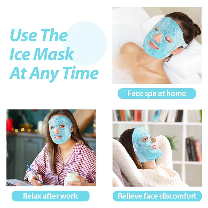 Gel Face Mask Cold Face Eye Mask Gel Beads Hot Cold Compress Therapy for Puffy Eyes, Migraines Relief, Skin Care, Puffiness, Acne - Blue