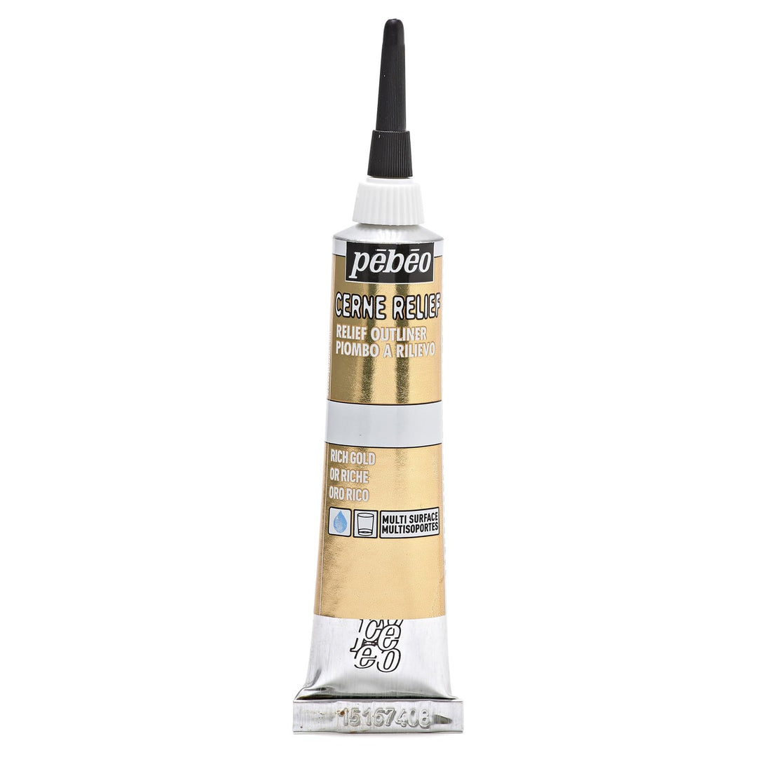 Pebeo Vitrail, Cerne Relief Dimensional Paint, 20 ml Tube with Nozzle - Rich Gold, 0.67 Fl Oz (Pack of 1)