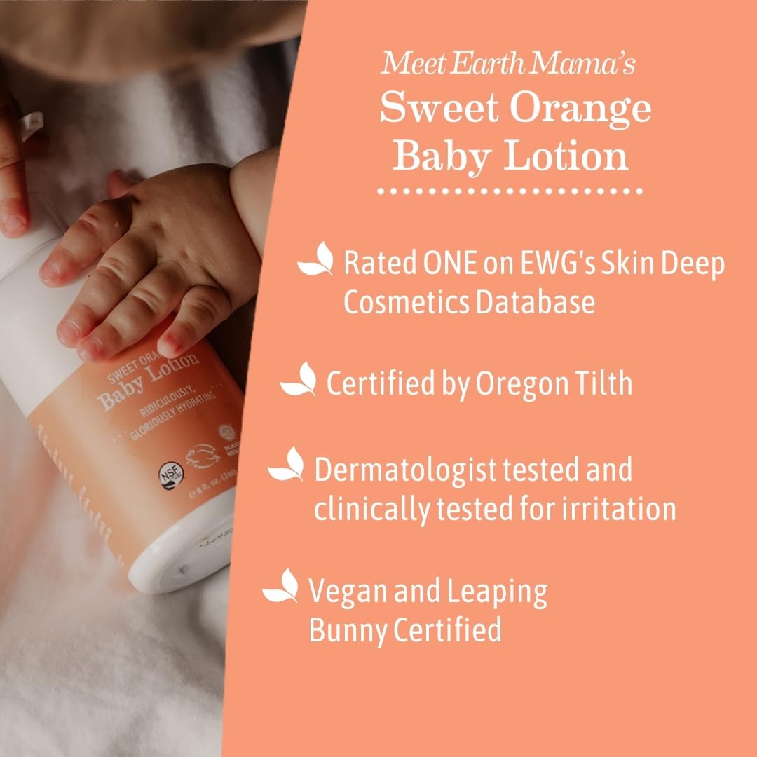 Sweet Orange Baby Lotion | Moisturizing Body Lotion for Dry Skin, Newborn Baby Lotion Sensitive Skin Care, Face Lotion for Babies & Kids with Shea Butter, Calendula & Aloe, 8 Fl Oz