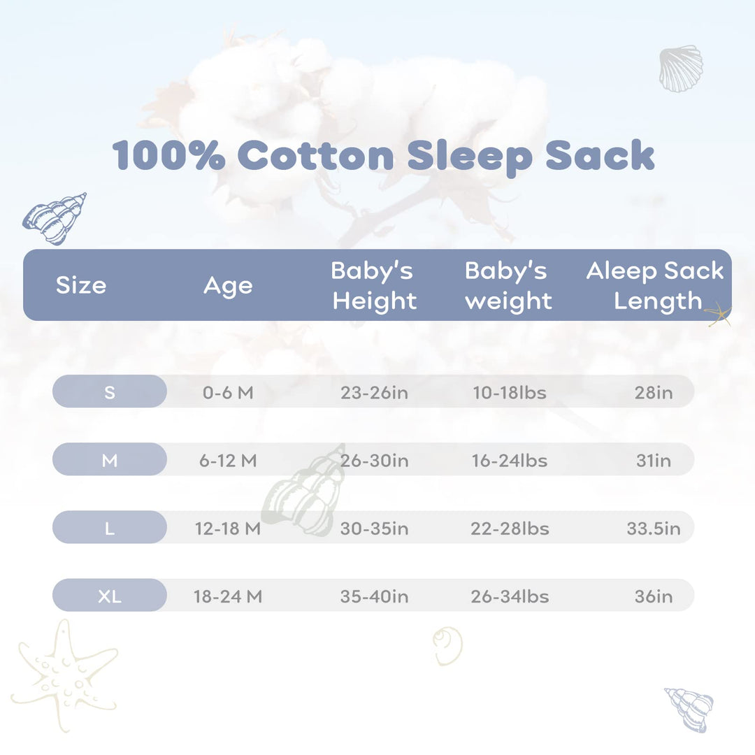 Baby Sleep Sack 0-6 Months 100% Cotton Unisex Baby Sleeping Bag 0.5 TOG Toddler Wearable Blankets Comfortable (Small)