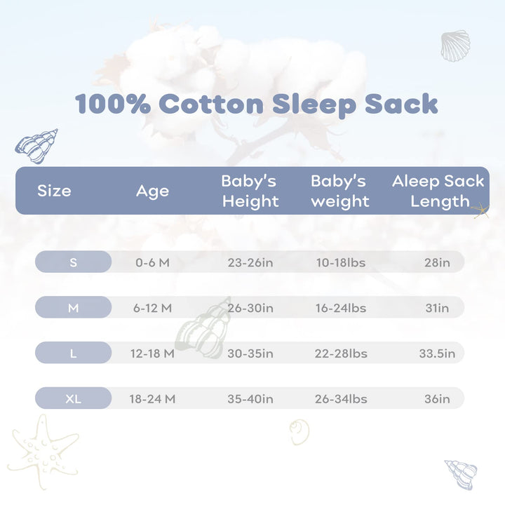 Baby Sleep Sack 0-6 Months 100% Cotton Unisex Baby Sleeping Bag 0.5 TOG Toddler Wearable Blankets Comfortable (Small)