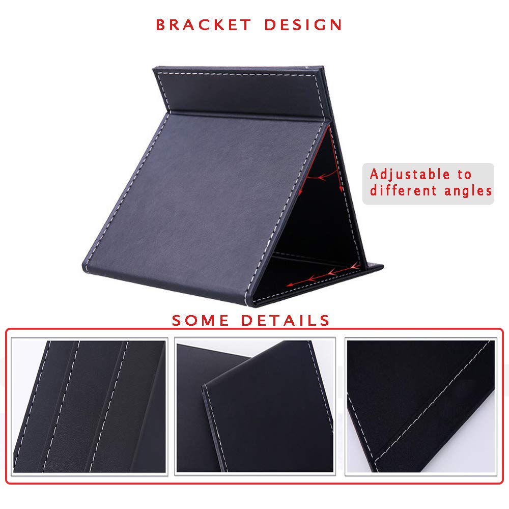 Desk Mirror PU Leather Portable Folding Desktop Makeup Vanity Mirror with Adjustable Stand for Office Travel