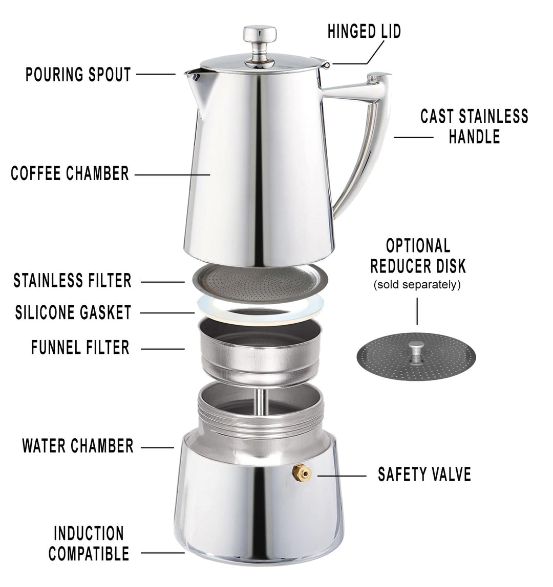 Roma 4-cup Stainless Steel Stovetop Moka Espresso Maker