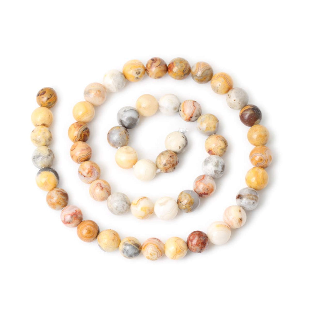45PCS 8mm Natural Yellow Crazy Lace Agate Gemstone Round Loose Beads for Jewelry Making 1 Strand 15