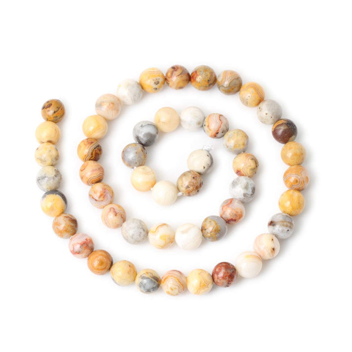 45PCS 8mm Natural Yellow Crazy Lace Agate Gemstone Round Loose Beads for Jewelry Making 1 Strand 15
