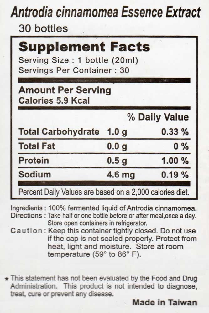 Antrodia Cinnamomea Liquid Pure Extract - 25 g/L of polysaccharides - SGS Certified, cGMP Certified, Guaranteed Authentic, rDNA Proven Genuine - 30 Bottles, 20ml per Bottle - Made in Taiwan.