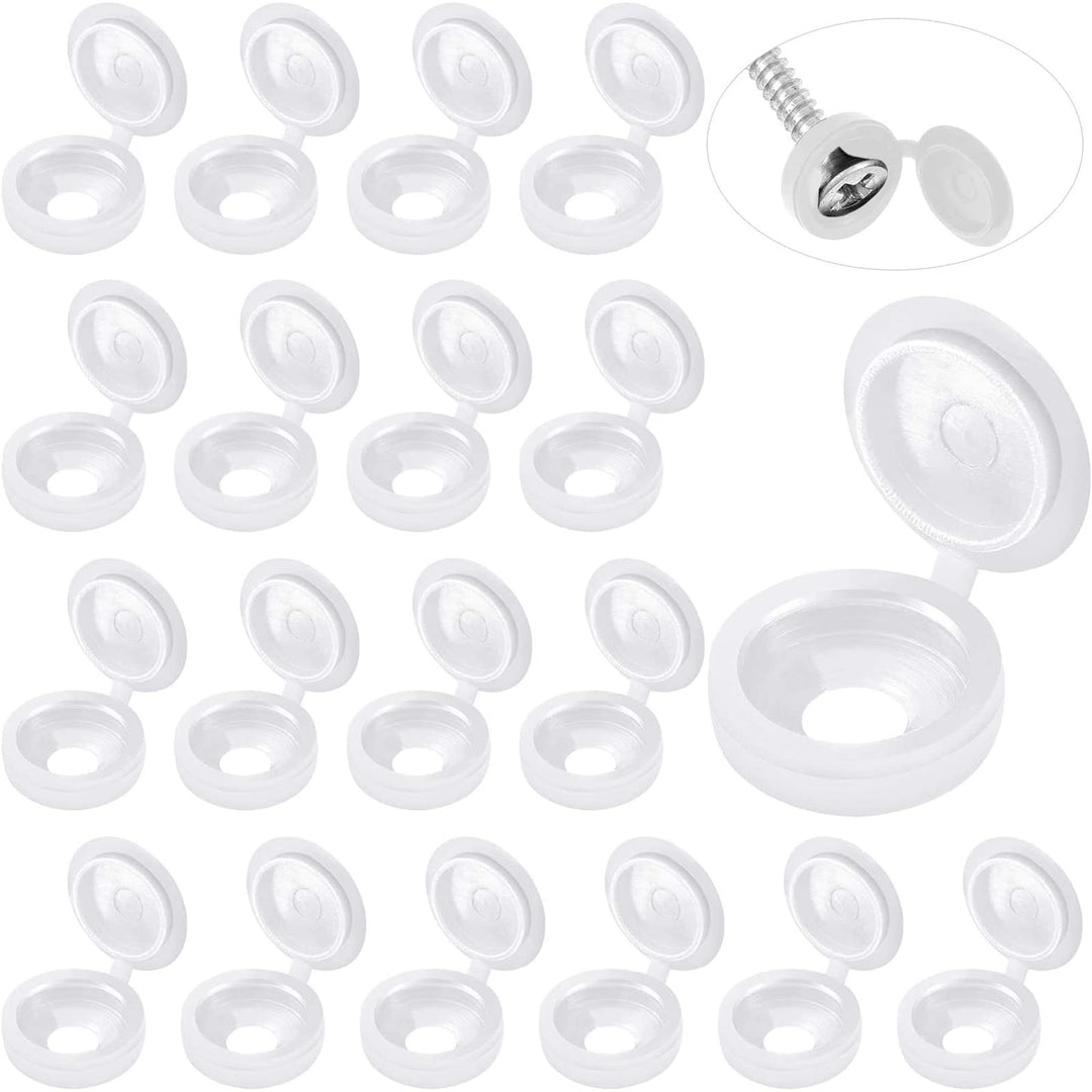 100 Pieces Hinged Screw Cover Caps Plastic Shutter Screw Caps Fold Screw Snap Covers Washer Flip Tops (White,Small)