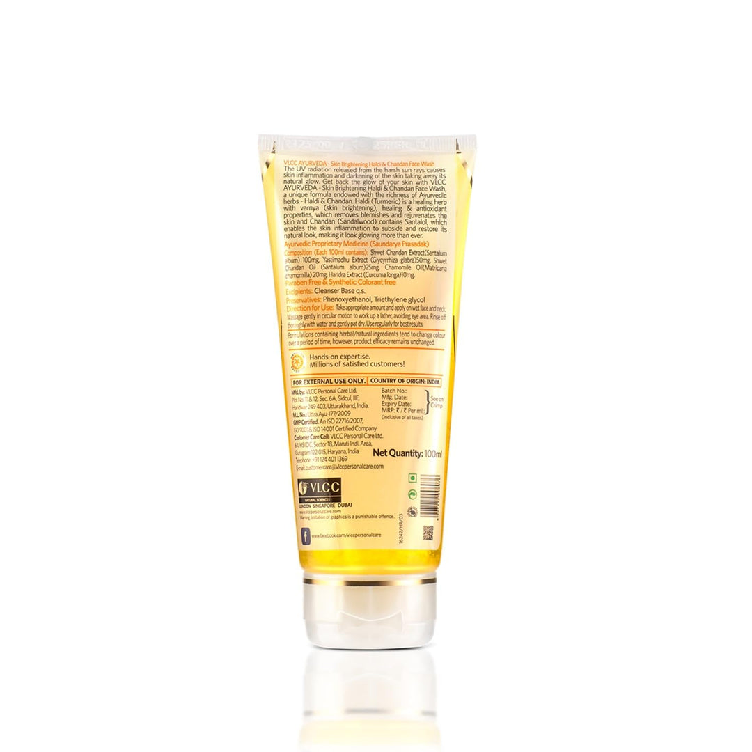 Ayurveda Skin Brightening Haldi & Chandan Face Wash -100ml- For Skin Brightening. Soap Free, Paraben and Synthetic colorant free.