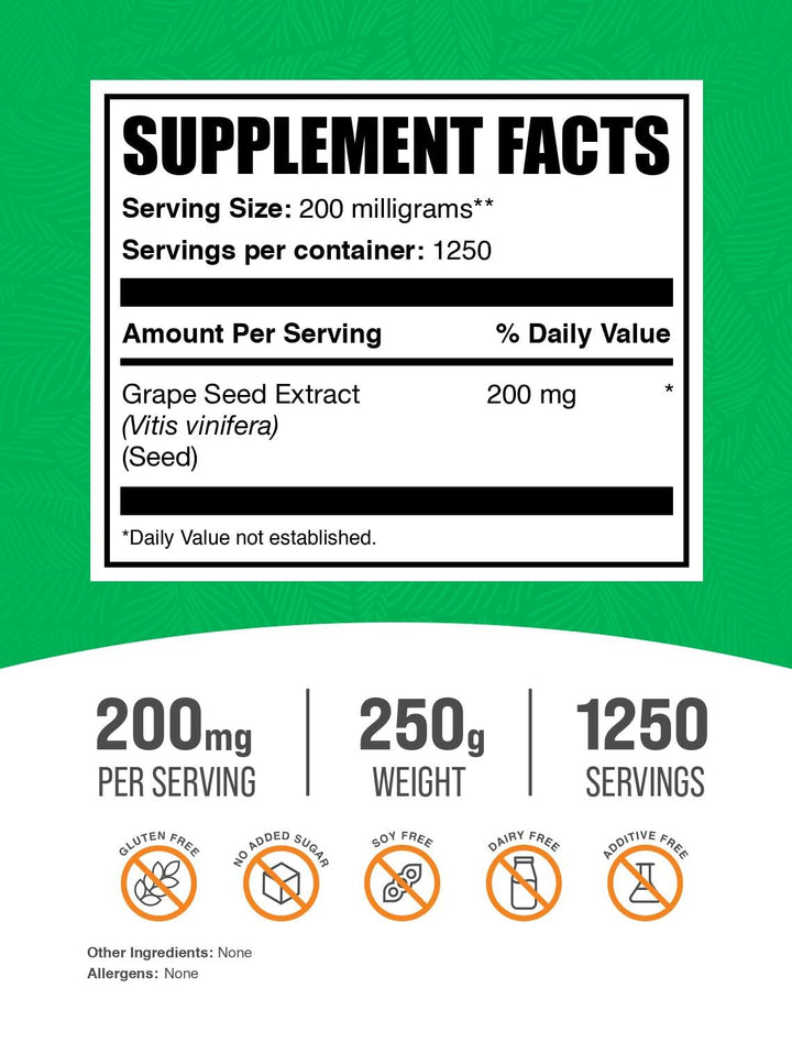 .com Grape Seed Extract Powder - Grape Seed Extract Supplement, Antioxidant Source - Herbal Supplement, Gluten Free, 200mg per Serving, 250g (8.8 oz) (Pack of 1)