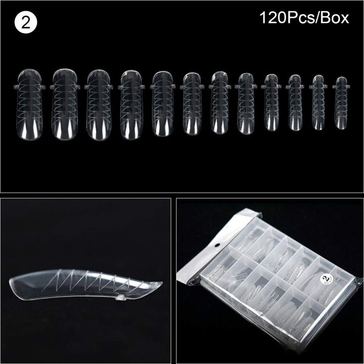120PCS Clear Full Cover Dual Nail System Form UV Gel Acrylic Nail Art Mold Artificial Nail Tips with Scale for Extension (MODEL 2)