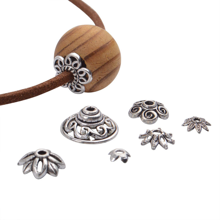 200pcs Tibetan Silver Flower Bead Caps Bead Caps Spacer Beads Bali Style Jewelry Findings for Necklace Bracelet,20 Styles