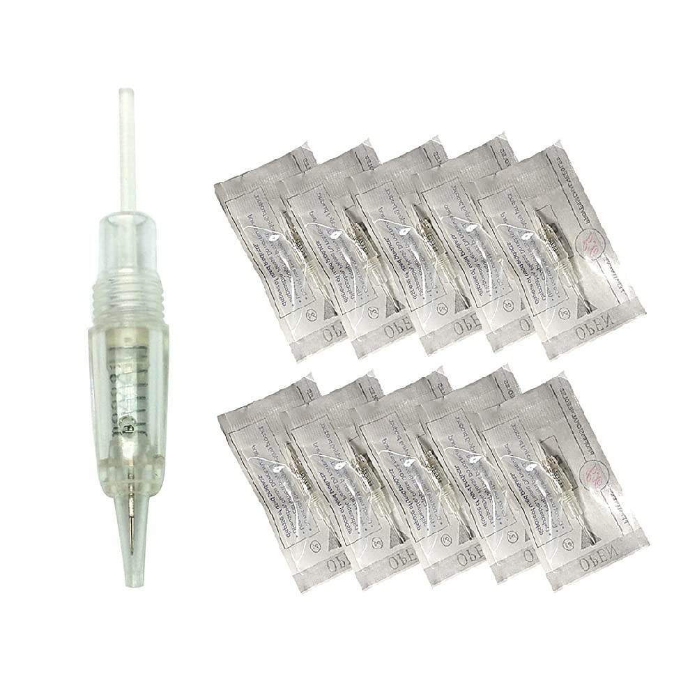 Permanent Makeup Cartridges Round 1RL Tattoo Needles and Caps for Eyebrow Tattoo Machine Microblading Pen Pigment Tips (Pack of 10)