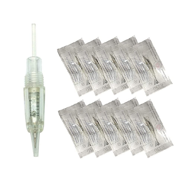 Permanent Makeup Cartridges Round 1RL Tattoo Needles and Caps for Eyebrow Tattoo Machine Microblading Pen Pigment Tips (Pack of 10)