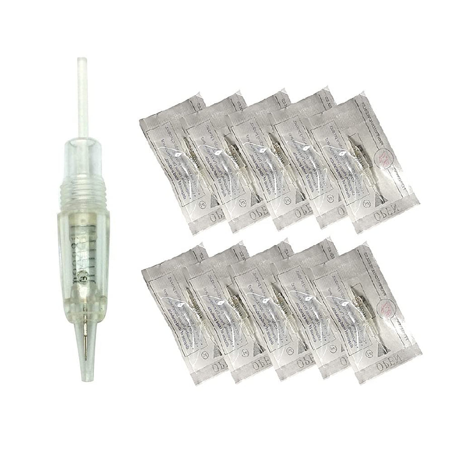 Permanent Makeup Cartridges Round 1RL Tattoo Needles and Caps for Eyebrow Tattoo Machine Microblading Pen Pigment Tips (Pack of 10)