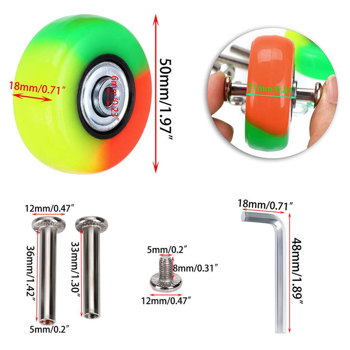 50mm x 18mm Set of 4 Luggage Suitcase Replacement Wheels, Rubber Swivel Caster Wheels Bearings Repair Kits (Colorful)