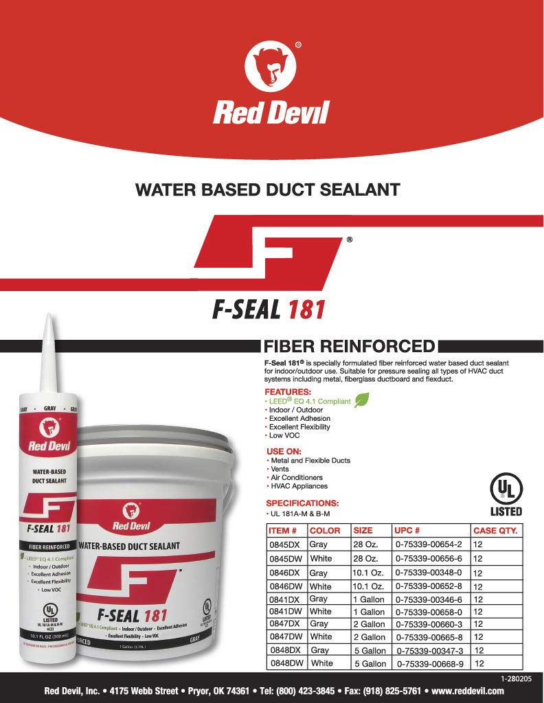0841DX F-Seal 181 Fiber Reinforced Water Based Duct Sealant, 1 Gallon, Gray