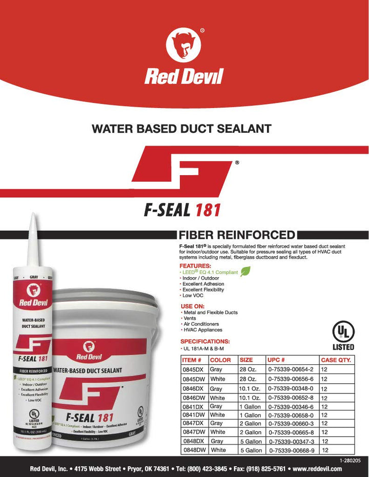0841DX F-Seal 181 Fiber Reinforced Water Based Duct Sealant, 1 Gallon, Gray