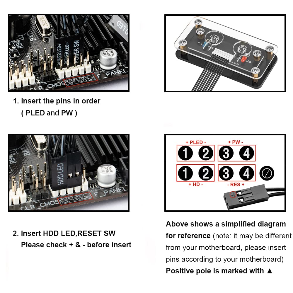 Desktop Computer Power Button PC Switch External Power Switch Power Supply Button Restart Button for PC Case Motherboard Switch On Off Power SW Cables