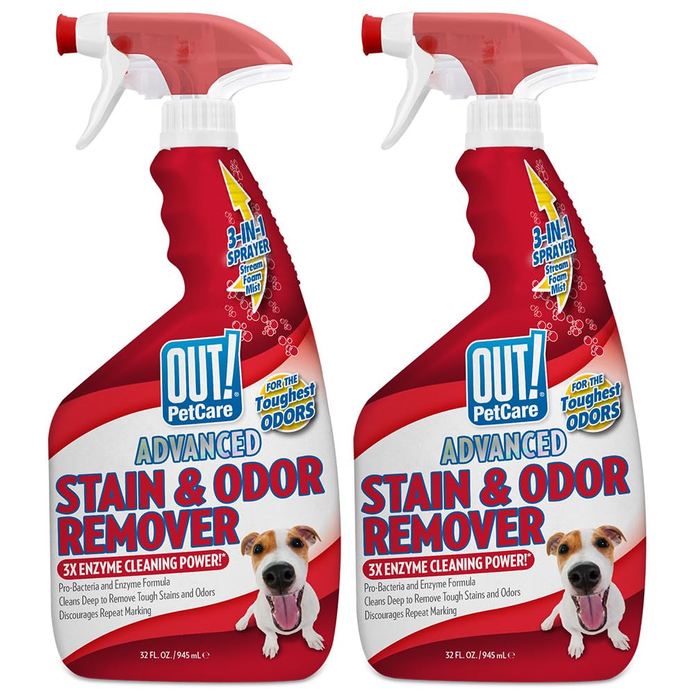 PetCare Advanced Pet Stain and Odor Remover, Stain and Odor Eliminator, Pet Carpet Cleaner, Enzyme Cleaner Spray, Pro Bacteria Urine Remove, Deodorizer, Safe & Effective, 32 fl oz (2 Pack)