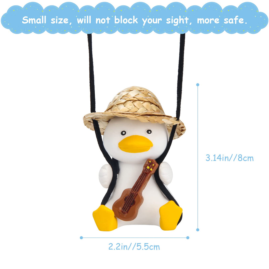 Swinging Duck Car Rear View Mirror Hanging Ornament Flying Duck, Swing Guitar Duck for Rearview Mirror Charms Cute Animals Car Interior Decorations Duck Pendant