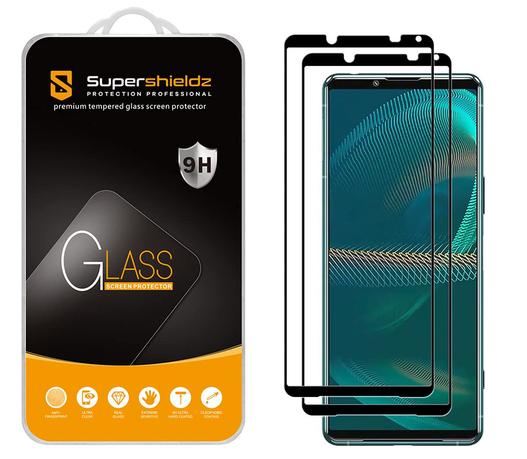 Supershieldz (2 Pack) Designed for Sony Xperia 5 III Tempered Glass Screen Protector, (Full Screen Coverage) Anti Scratch, Bubble Free (Black)