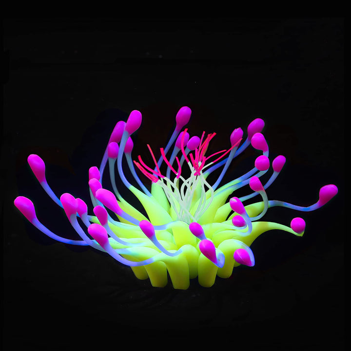 Glowing Effect Gooseneck Coral Artificial Decoration Silicone Ornament for Fish Tank Aquarium, Yellow