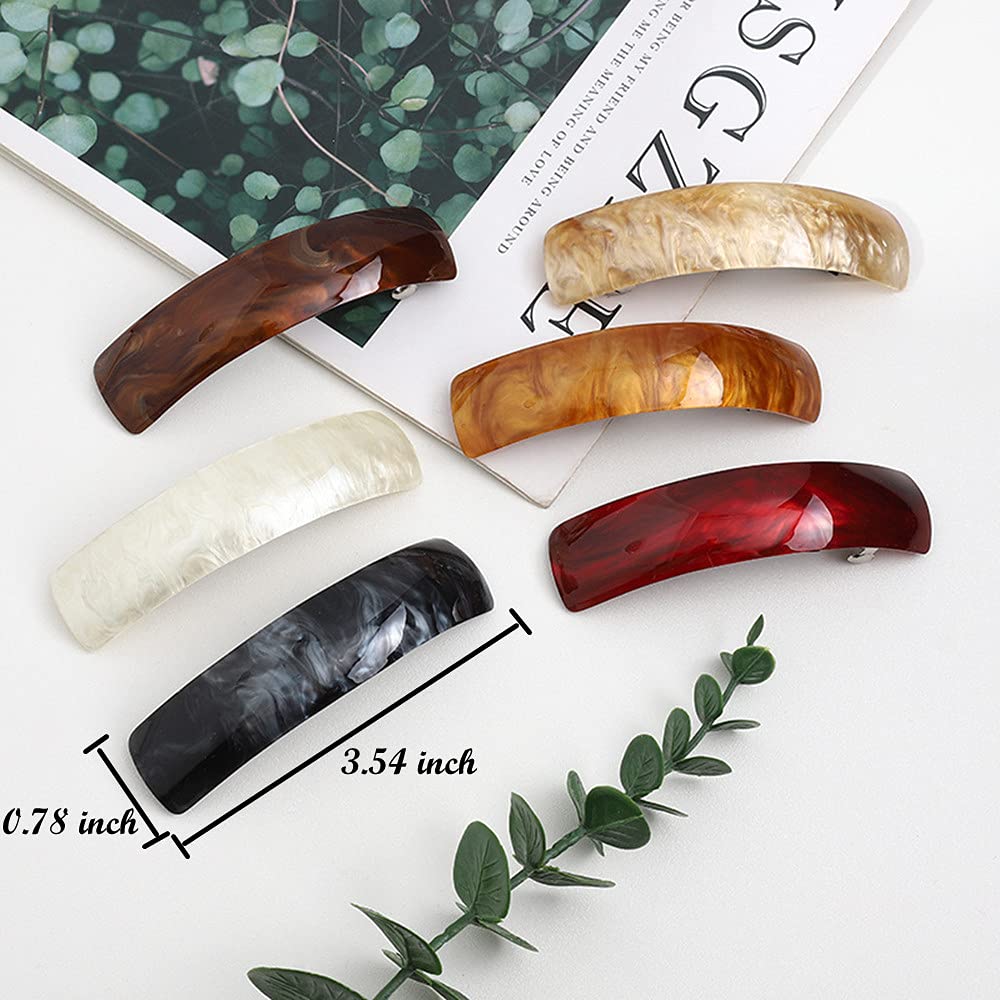 6 Pieces Retro Acrylic Hair Barrettes for Women, Large French Automatic Hair Barrettes for Girl and Hair Barrettes for thick Hair, 6 Colors hair clip.
