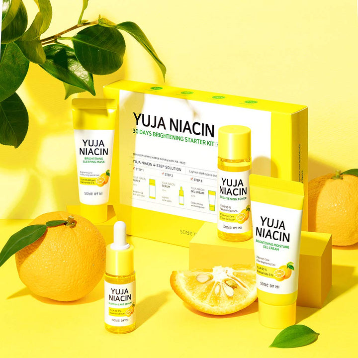 Yuja Niacin 30 Days Brightening Starter Kit/Toner 1.01Oz, Serum 0.33Oz, Gel Cream 1.01Oz, Sleeping Mask 0.67Oz / Melasma and Blemish Care/Facial Skin Care Set