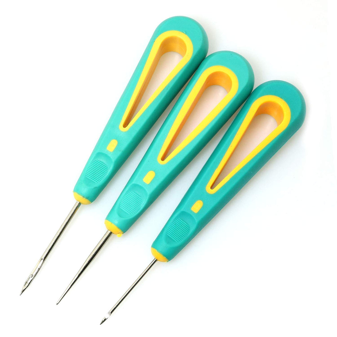 3pcs Steel Awls Kit for Repair Leather Shoe Sewing Cobbler Tool DIY Craft Straight Curved and Hole Hook Needle Piercer Stab Awl