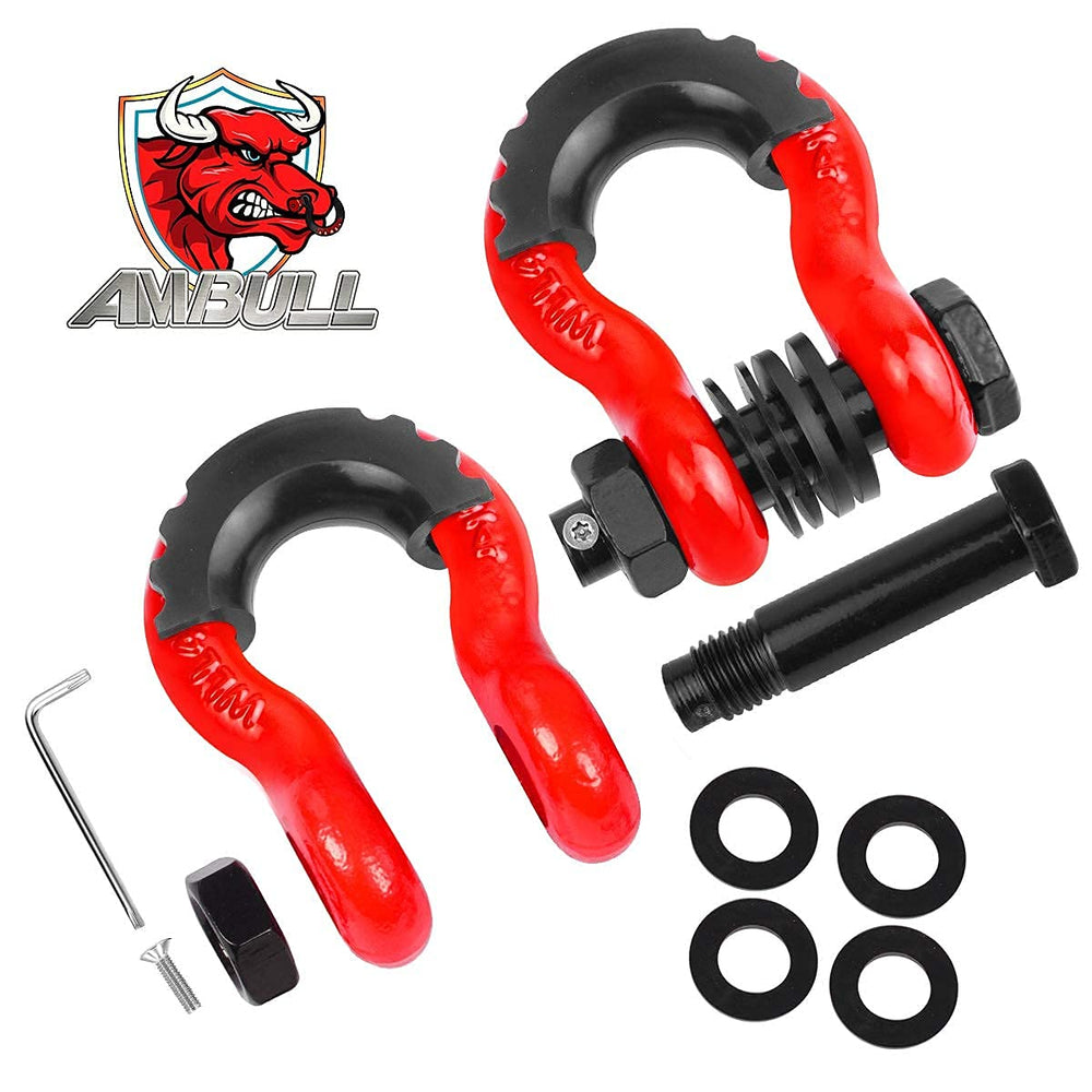 Shackles 3/4 D Ring Shackle (2 Pack) 45,000lb Break Strength with 7/8 Pin, Anti Theft Security Screws, Isolator & Washer Kits for Use with Tow Strap Winch Truck Vehicle Recovery, Red