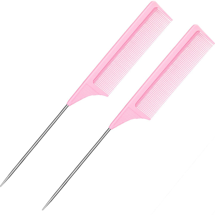 2 Pieces Tail Combs Carbon Fiber Teasing Combs Rat Tail Lifting Combs Styling Combs for Hair Salon or Home Supplies (Pink)
