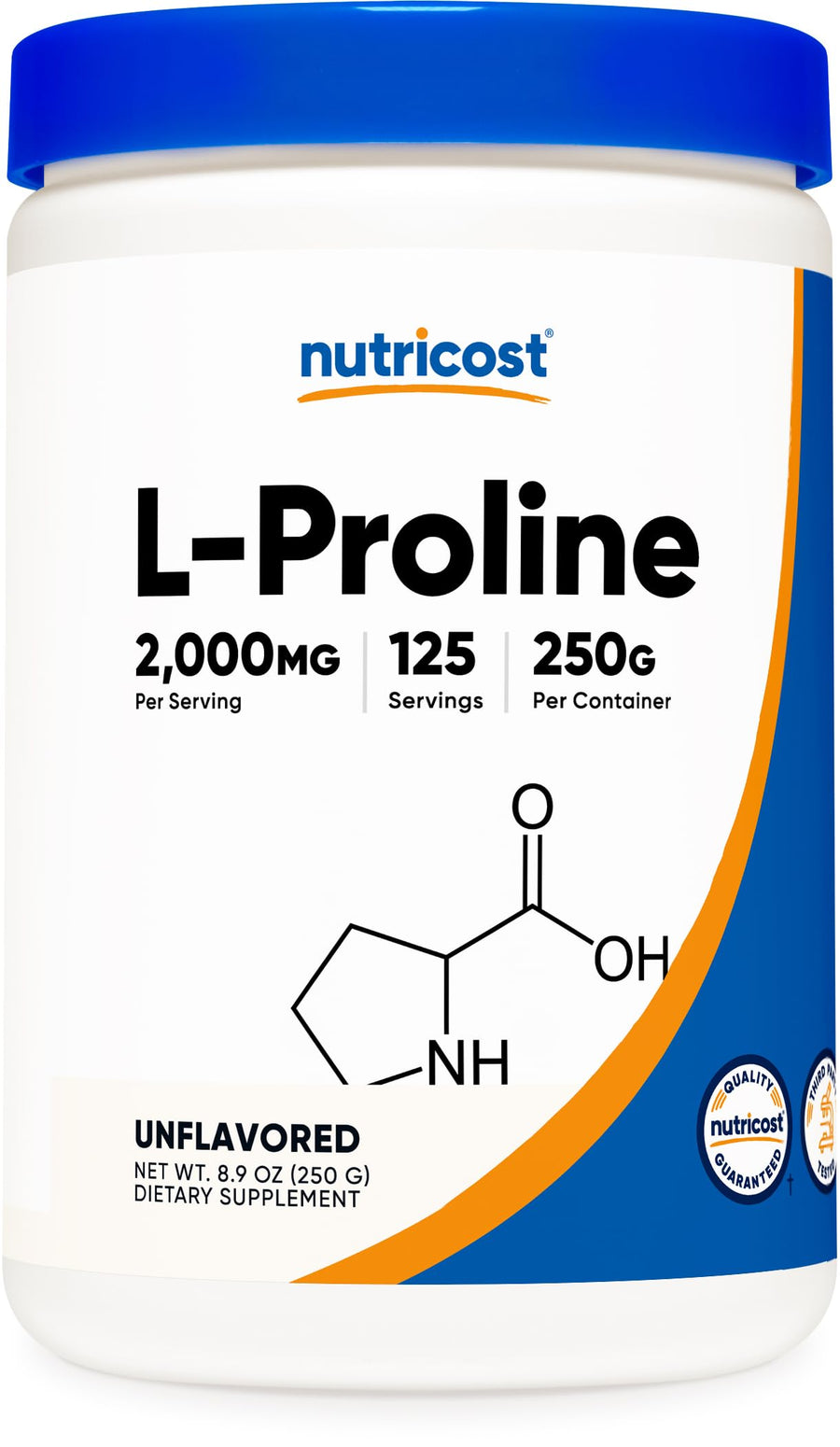 L-Proline Powder 250 Grams - 2,000mg Per Serving, Non-GMO