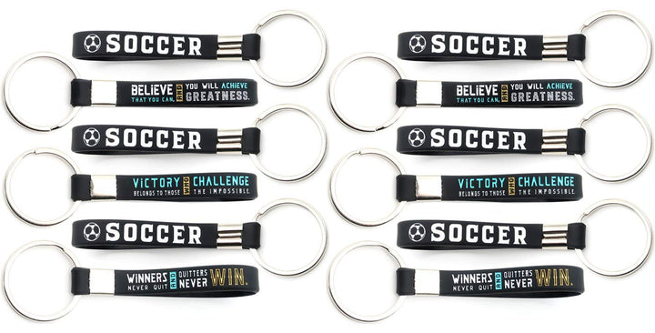 (12-pack) Soccer Keychains with Motivational Quotes - Wholesale Pack of Key Chains in Bulk for Giveaway Gifts for Team, Soccer Theme Party Favors and Supplies for Boys Girls Men Women