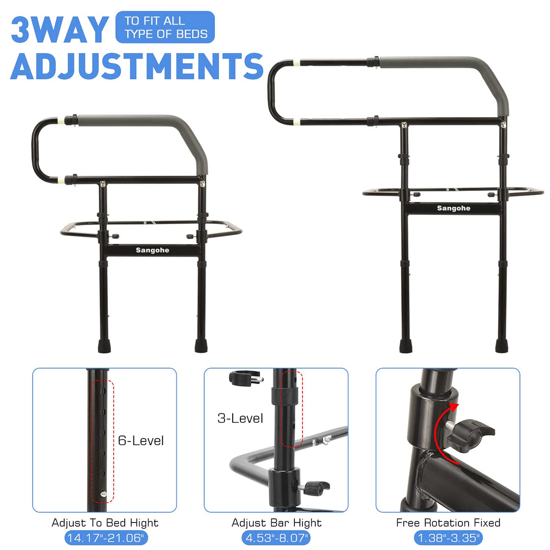 Bed Rail for Elderly, Bed Assist Grab Bar Handle with Storage Pocket, Safety Bed Rails for Elderly Adults Getting in & Out of Bed at Home and Dorm - Fit King, Queen, Full, Twin
