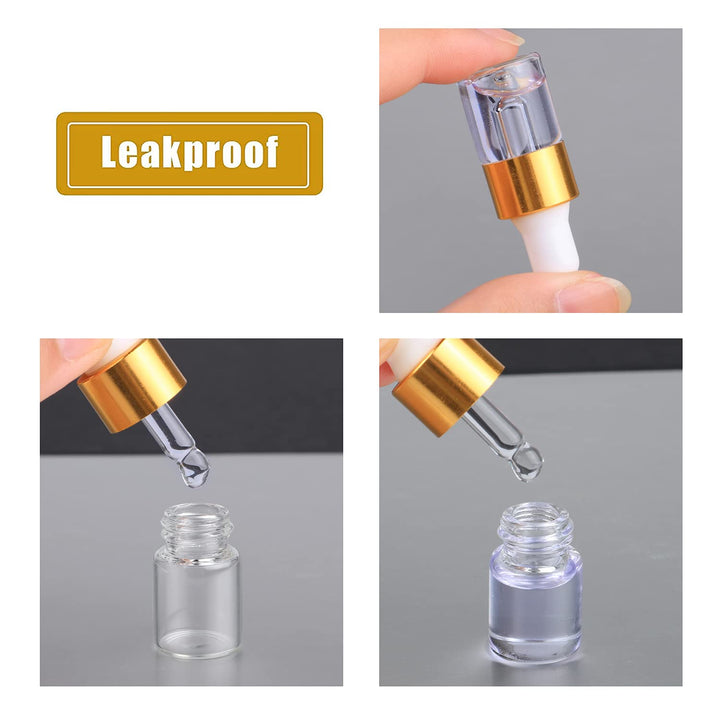 50 Pcs Clear Glass Dropper Vails 1ml Mini Essential Oils Sample Dropper Bottles For Traveling Essential Oils Perfume Cosmetic Liquid,With 2 pcs dropper