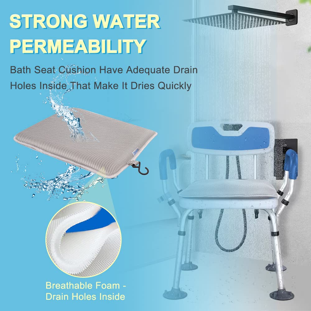 Shower Bench Seat Bathtub Cushion Shower Chair for Elderly Seniors Bath Cushion Shower Seats Transfer Bench Handicap Tub Benches for Bathtubs Disabled Shower Chairs Pillow Padded Bath Stools Seat Mat