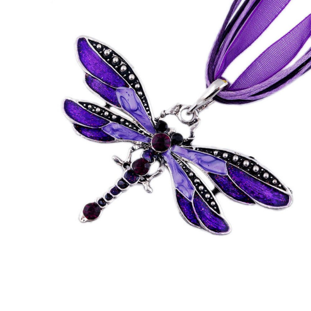 Fashion Creative Bohemian Jewelry Ethnic Multi-layer Chain Colorful Enamel Dragonfly Pendant NecklacePurple