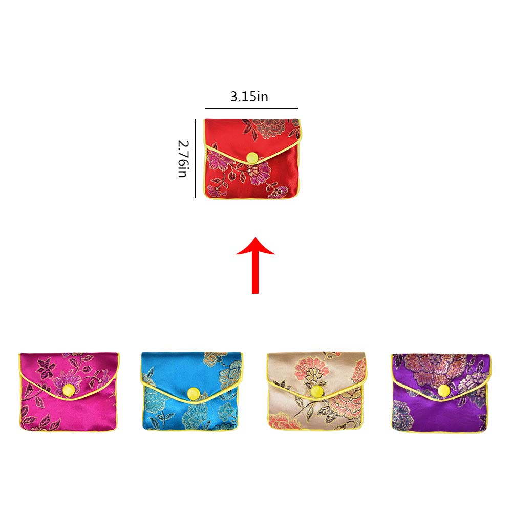 Jewelry Silk Purse New Year Pouch Bags Chinese Silk Style Brocade Embroidered Bags Coin Purse for Women 5 Colors, 20pcs