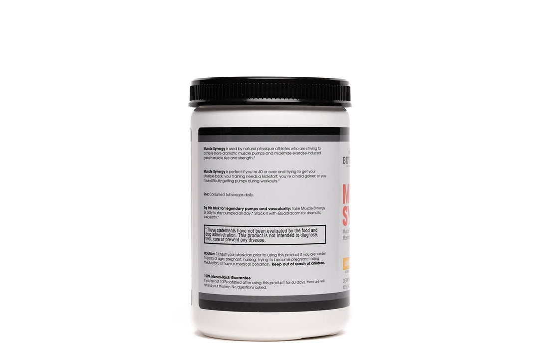 Muscle Synergy 405g (Lemon Powder 14.3 oz) Dramatic Muscle Pump, Size & Strength Maximizing Drink Mix w/HMB. L-Arginine, L-Citrulline, Creatine Monohydrate, L-Ornithine
