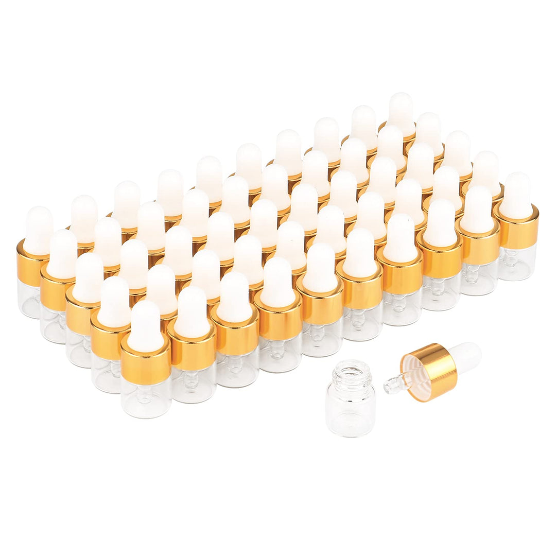 50 Pcs Clear Glass Dropper Vails 1ml Mini Essential Oils Sample Dropper Bottles For Traveling Essential Oils Perfume Cosmetic Liquid,With 2 pcs dropper