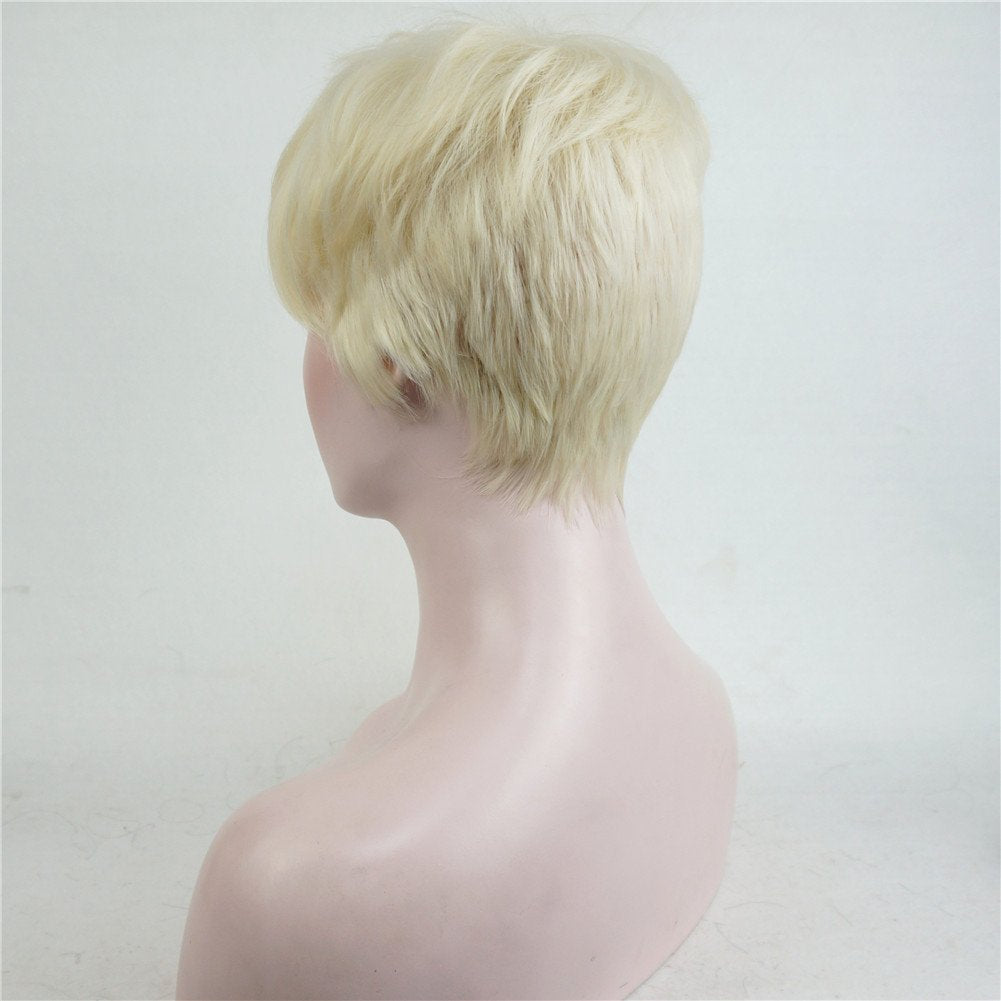 #613: Synthetic Short 6 Inches Blonde Straight Wig Heat Resistant Full Capless Hair Party Wig