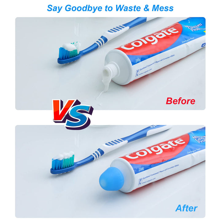 6 Pack Silcone Toothpaste Cap, Reusable Self Closing Toothpaste Squeezer Dispenser with Organizer Box for Kids and Adults in Bathroom, Hygiene No Mess No Waste