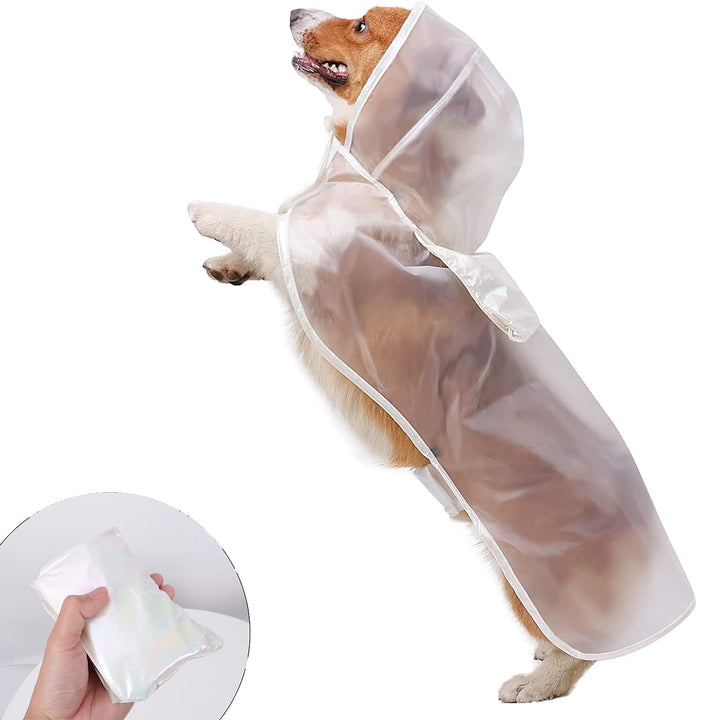 Dog Raincoat, Portable Waterproof Transparent Dog Rainwear for Small, Medium, Large Dogs, Light Breathable Hooded Rain Jacket Puppy Rain Poncho Cape(L, Transparent)