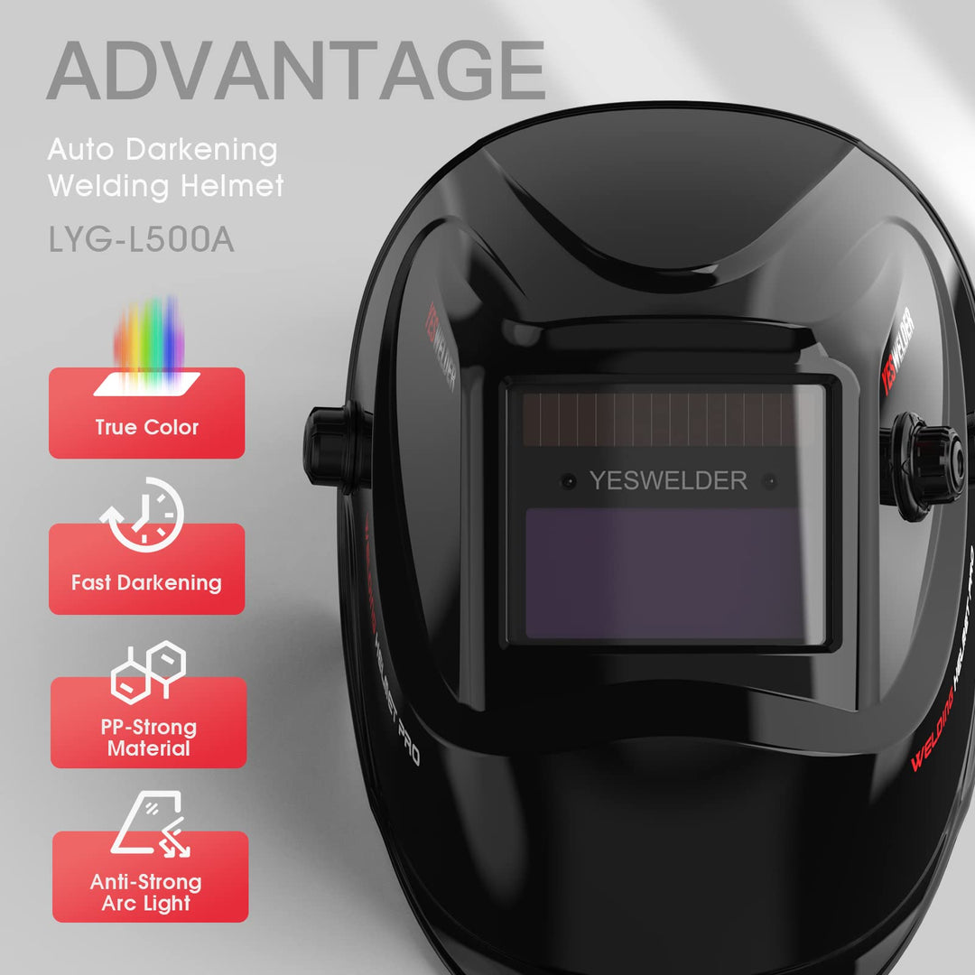 True Color Solar Powered Auto Darkening Welding Helmet, Wide Shade 4/9-13 for TIG MIG ARC Weld Hood Helmet